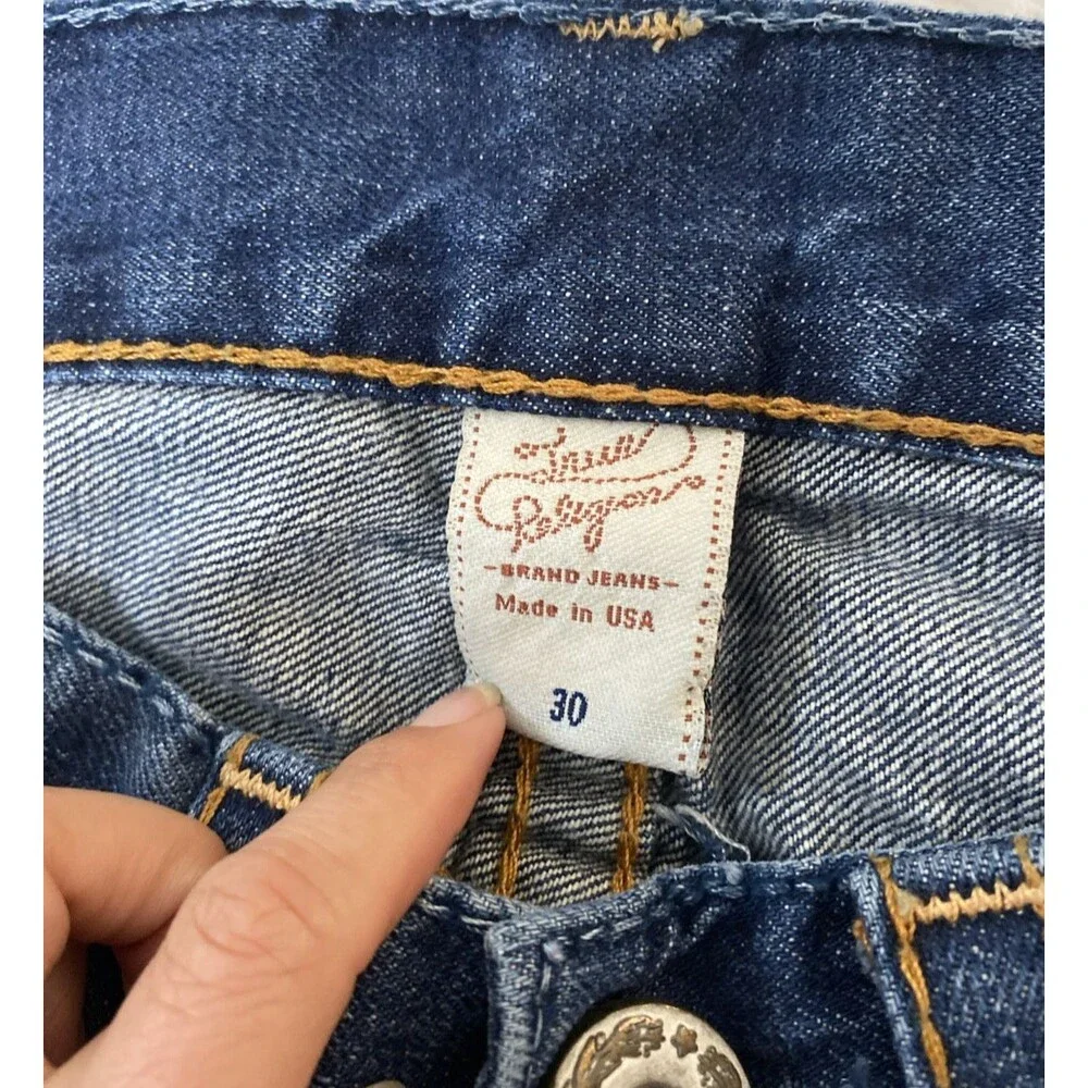 True Religion Denim Jeans Size 30 Straight Blue Stitched Western Cowboy Cotton